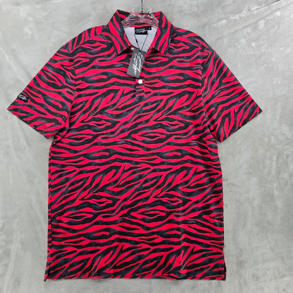 Men's Short Sleeve Polo in Red & Black Zebra Print